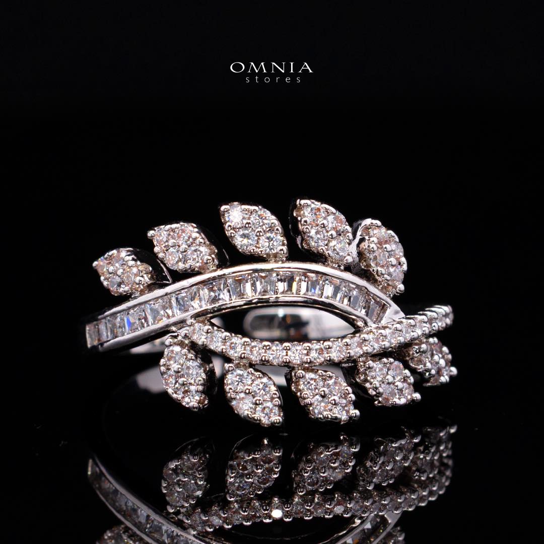 Omnia Leilah Luxury White Necklace, Earrings & Ring Set in High Quality Zircon Stone Rhodium Plated