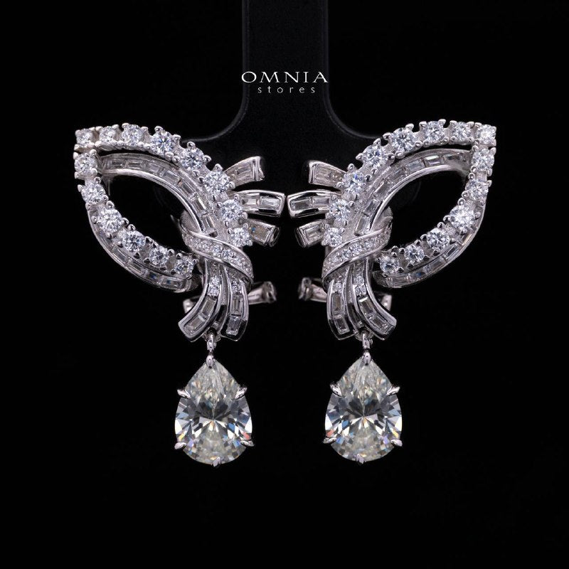 Mary Winged White Drop Earrings: High-Quality Premium Simulated Diamond in 925 Silver