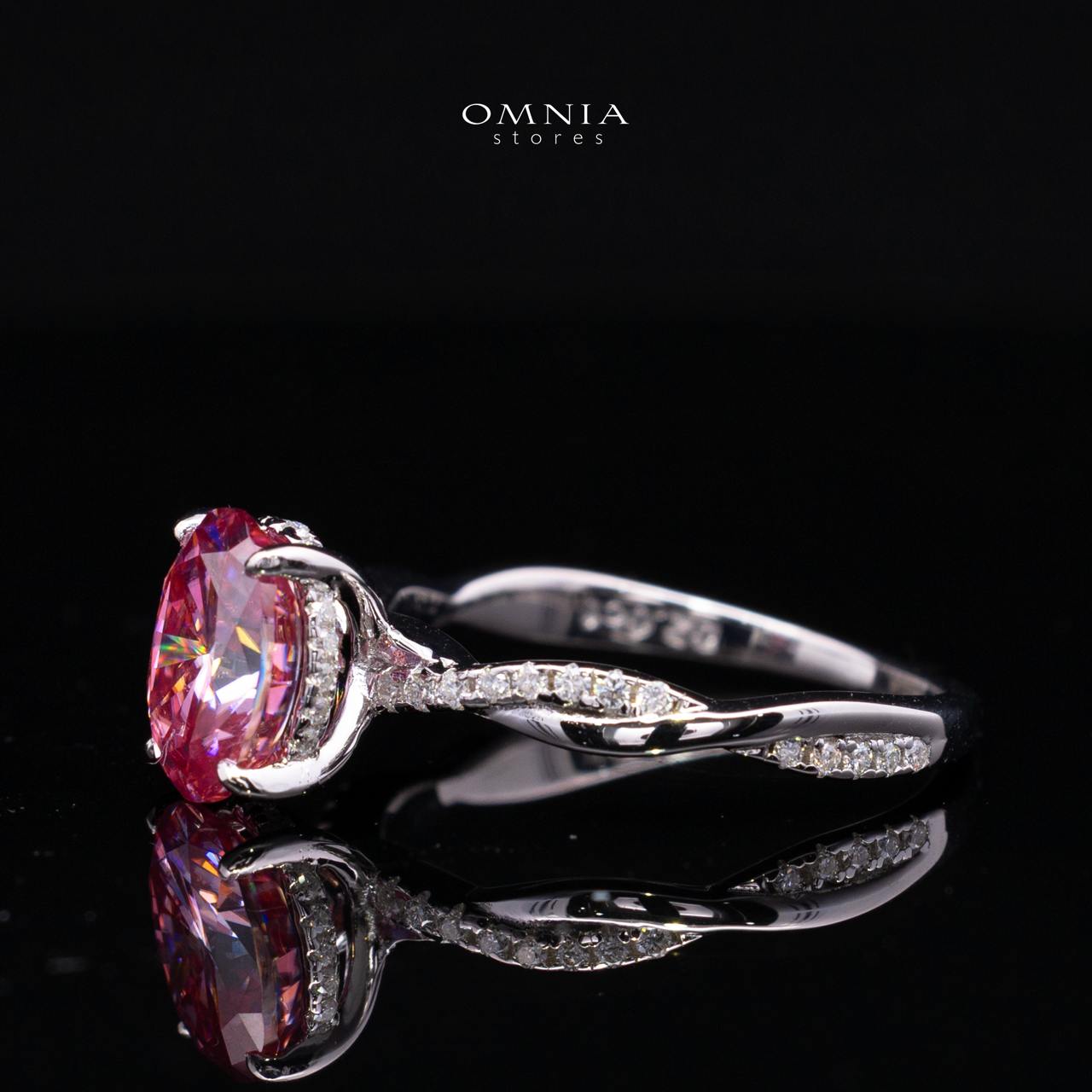 Joodi Pink Moissanite Ring with GRA Certificate Oval 6x8mm (2ct) – Twisted Pavé Band Design, 925 Sterling Silver