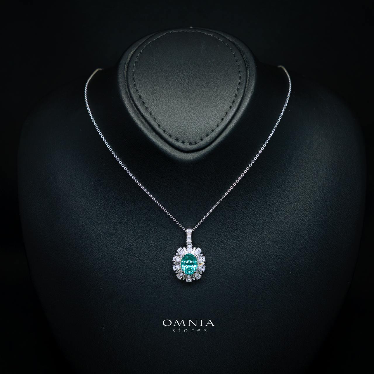Kaitlynn Lab-Grown Paraiba Necklace with GRC Certificate, Oval 7×9mm in 925 Sterling Silver