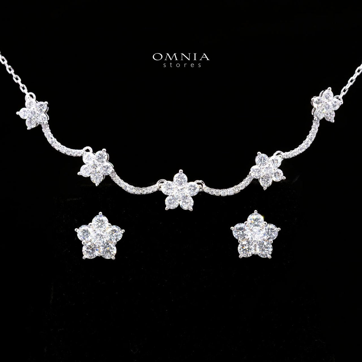 Averlyn Floral Cluster Necklace and Earrings Set in 925 Sterling Silver with Premium Simulated Diamonds