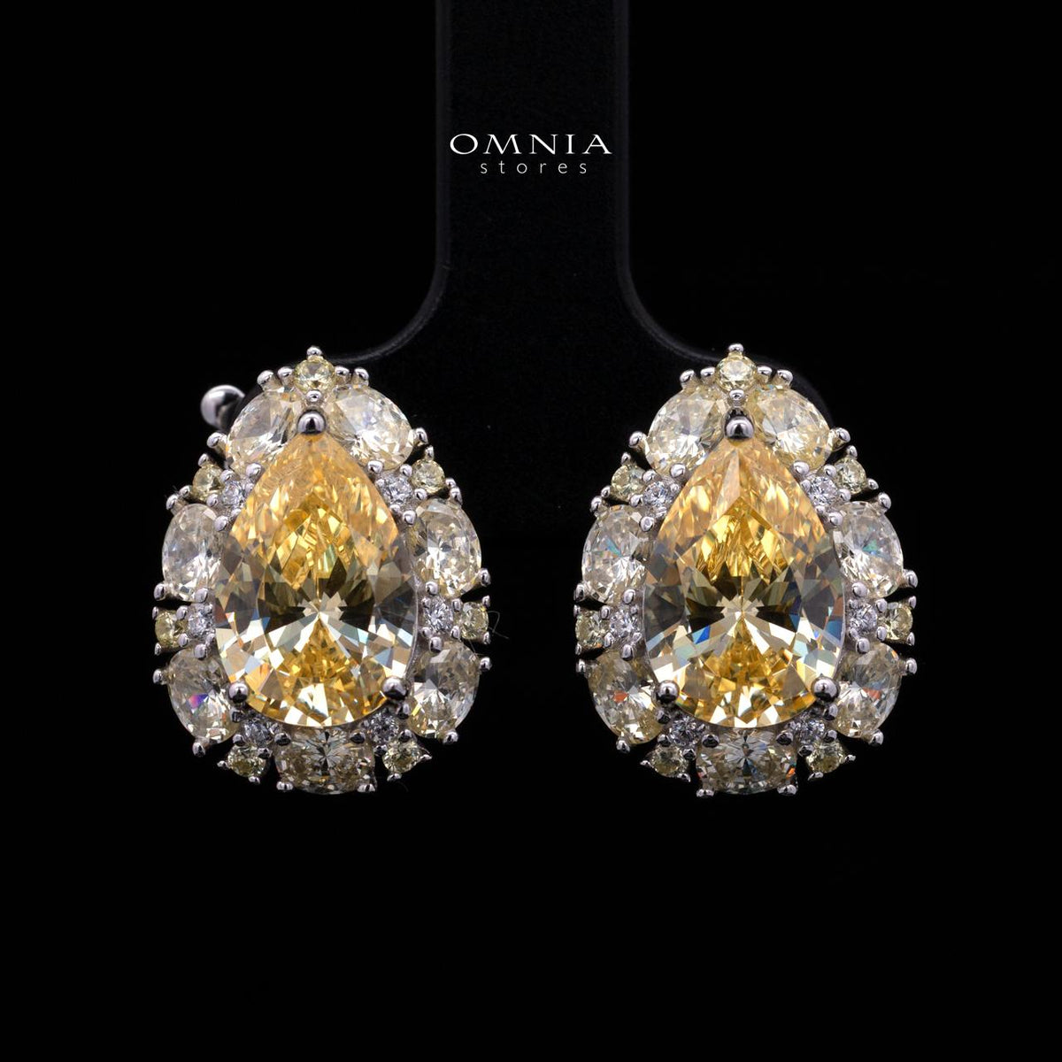Sireesha Elegant Yellow Cluster Clip-On Earrings in 925 Sterling Silver with Premium Simulated Diamond