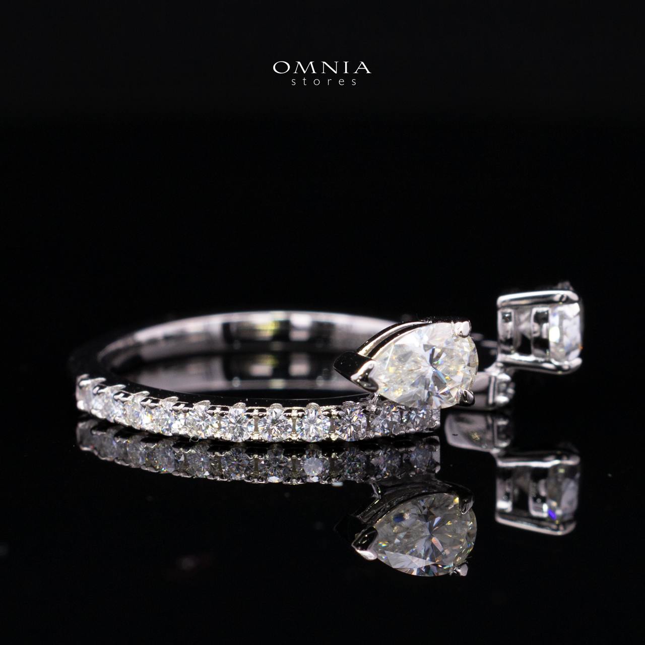 Nazila White Moissanite Dual Pear Open Wrap Pavé Ring – Rhodium-Plated 925 Sterling Silver