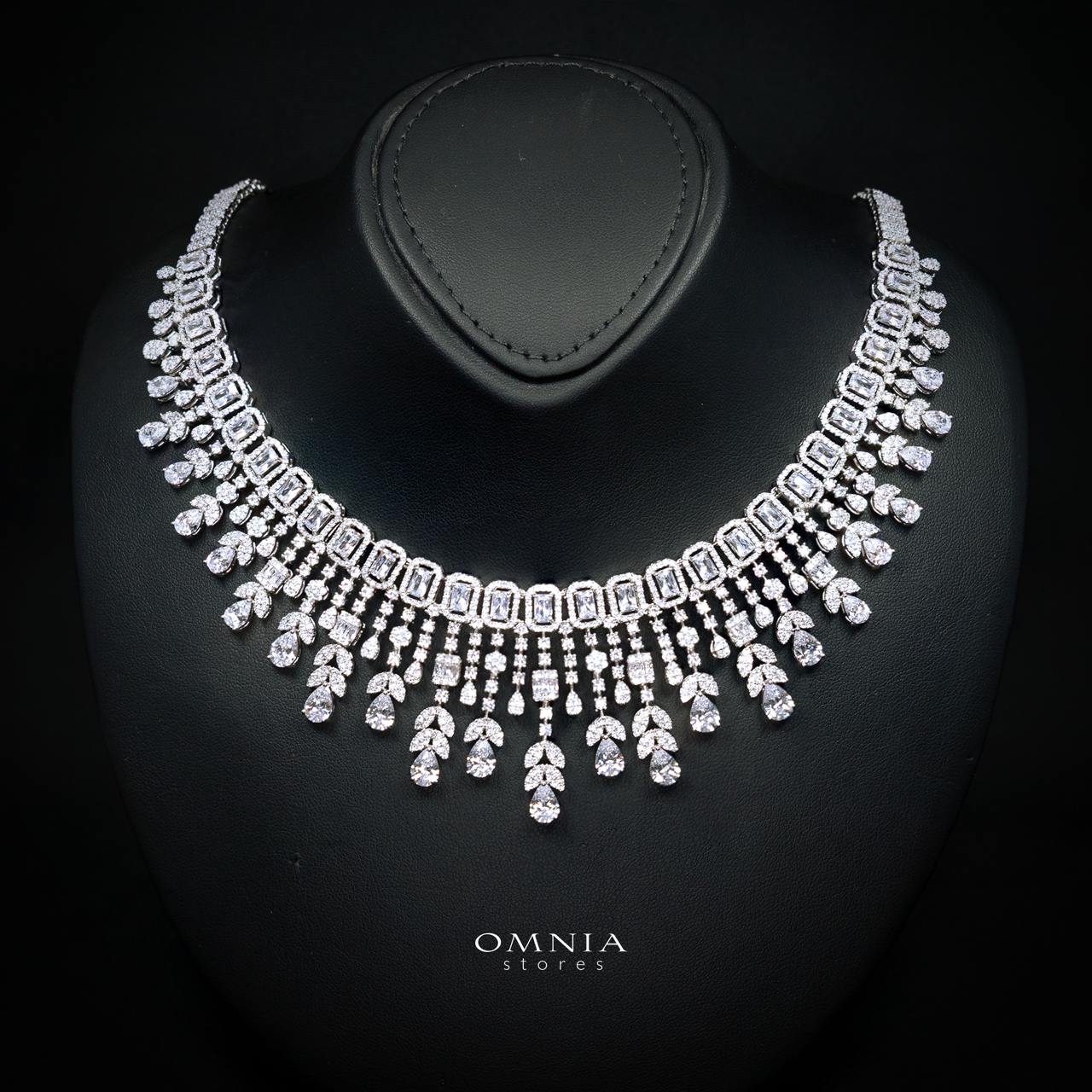Arabella White Bridal Full Set Accessories in High Quality Premium Zircon Stone in Rhodium Plated