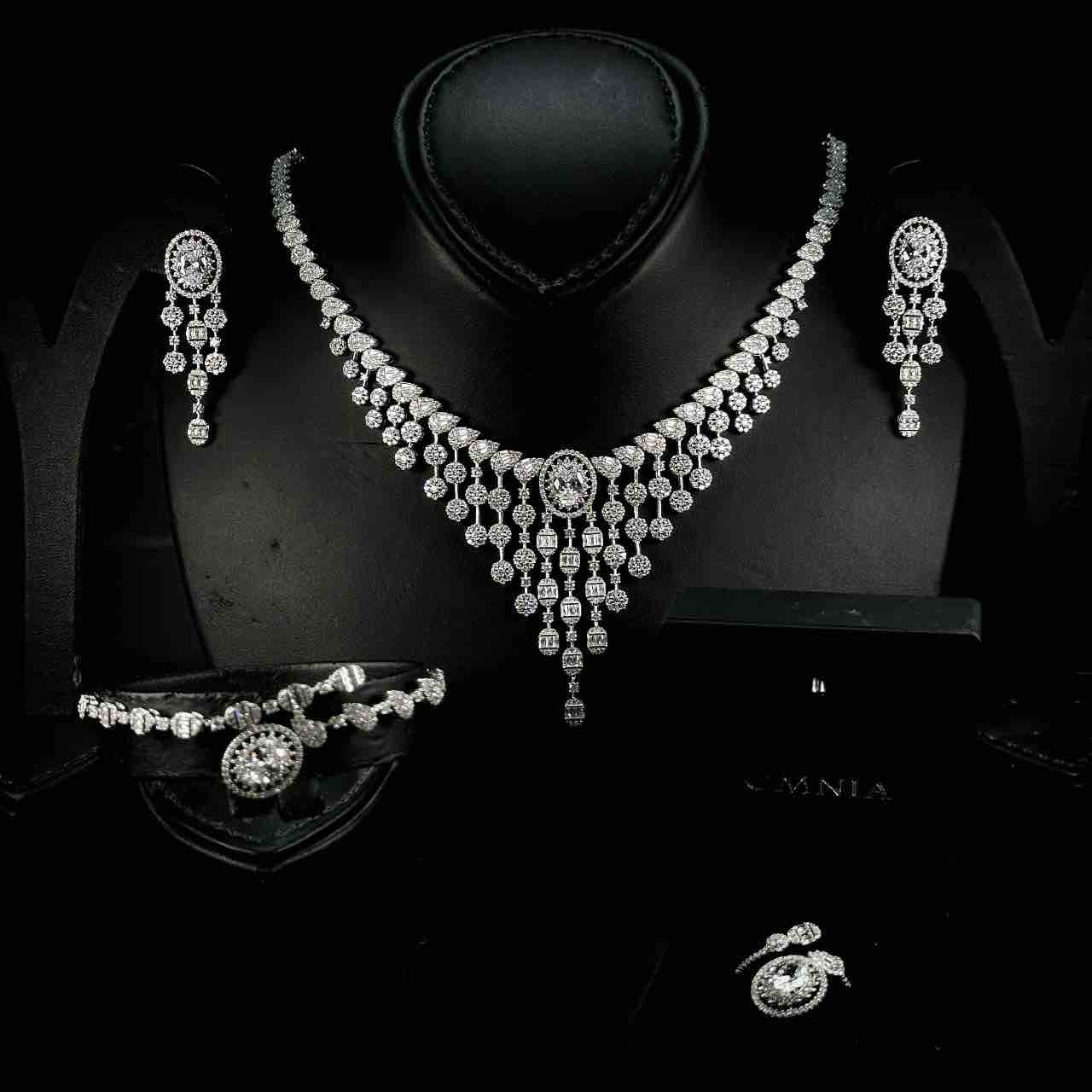 Omnia Manar White Bridal Full Set in 925 Silver High Quality Simulated Diamonds - OMNIASTORES UAE