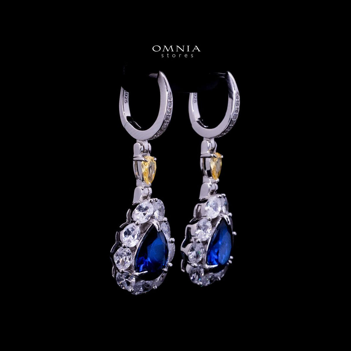 Omnia Amarah Blue & Yellow Stone Drop Earrings in 925 Silver with High Quality Simulated Diamonds - OMNIASTORES UAE