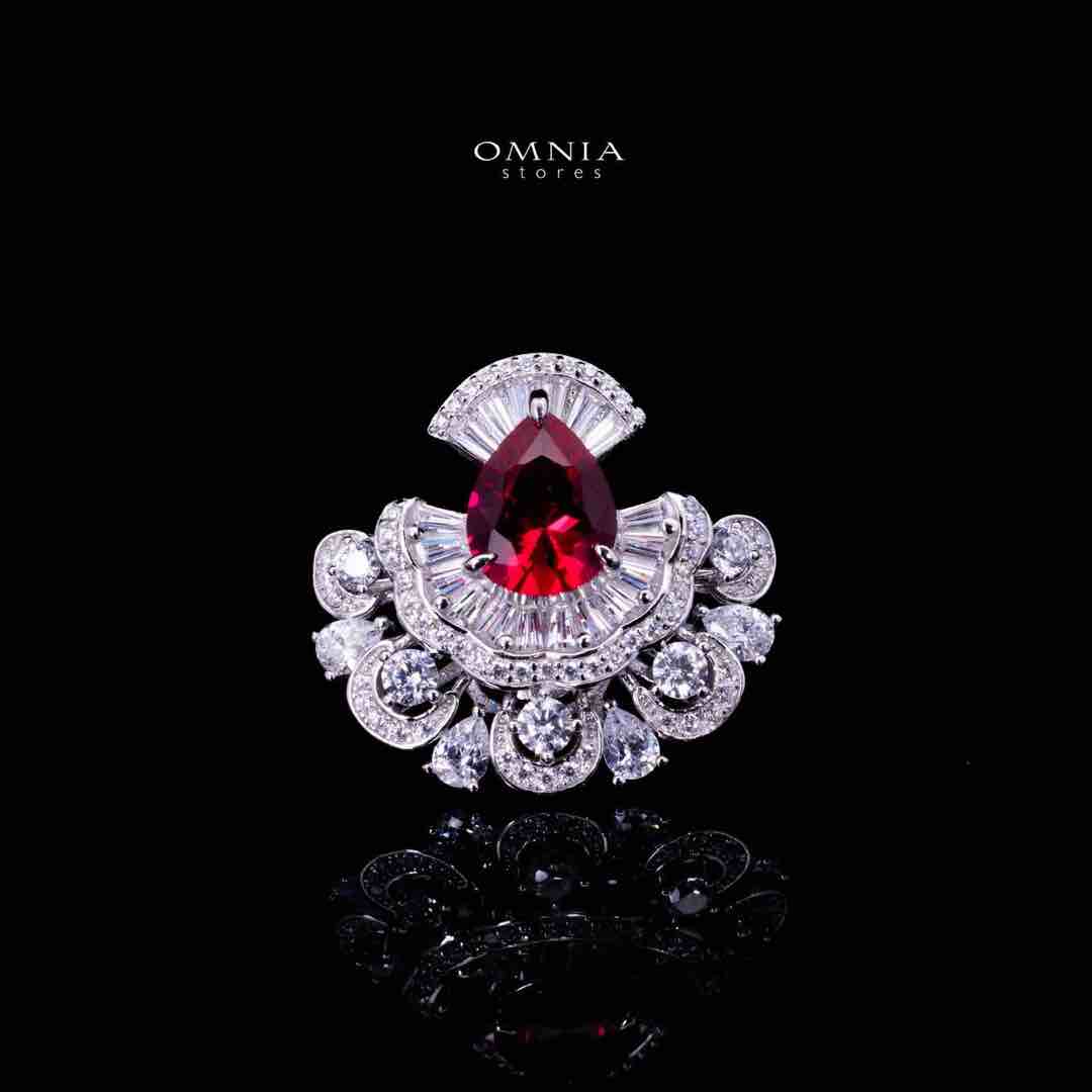 Omnia Aleyna Red Stone Silver Ring in 925 Silver with High Quality Simulated Diamonds - OMNIASTORES UAE