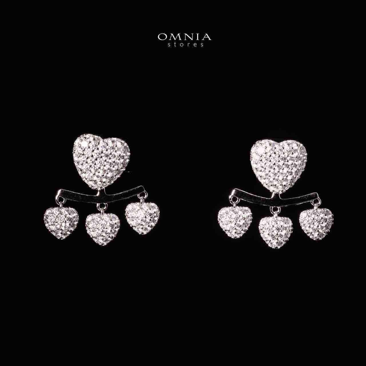 Omnia Yamila Silver Heart Drop Earrings 925 Silver in High Quality White Moissanite Stones - OMNIASTORES UAE