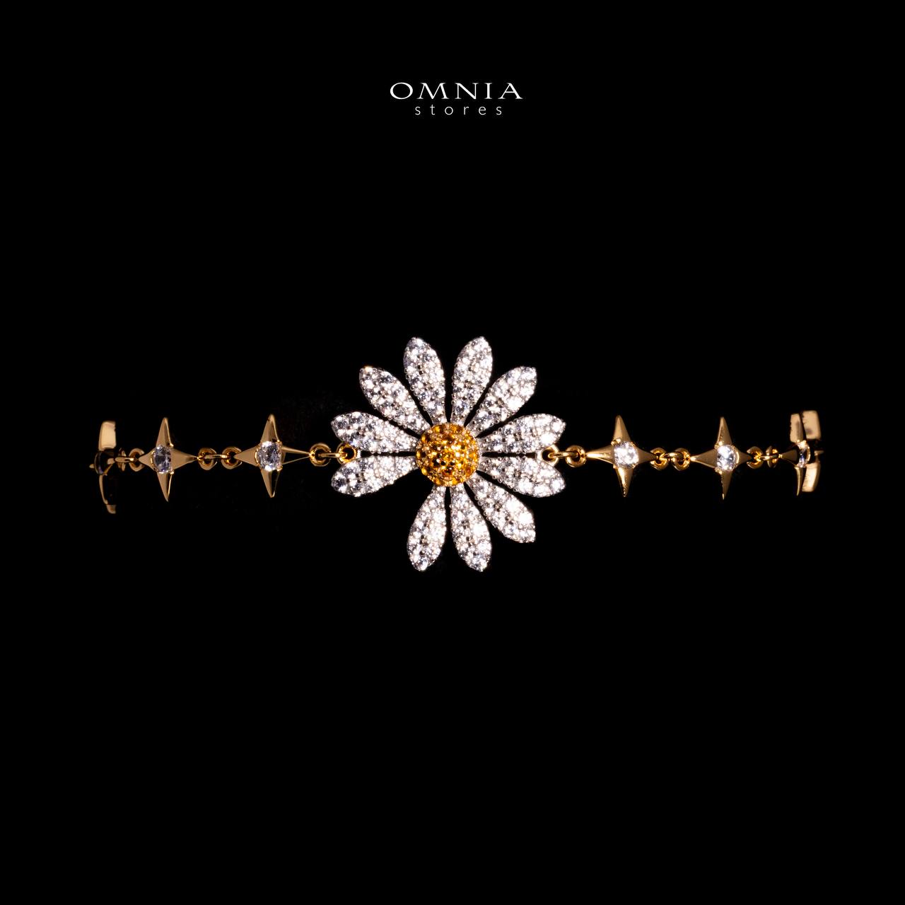 Omnia Mahira Gold Floral Bracelet With High Quality Ceritified Lab Crafted Stones In 925 Silver - OMNIASTORES UAE