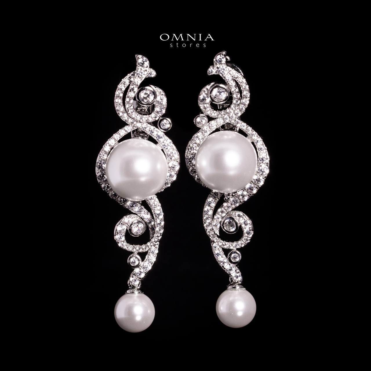 Omnia Naira Silver Pearl Drop Earrings In 925 Silver With High Quality Lab Crafted Stones - OMNIASTORES UAE
