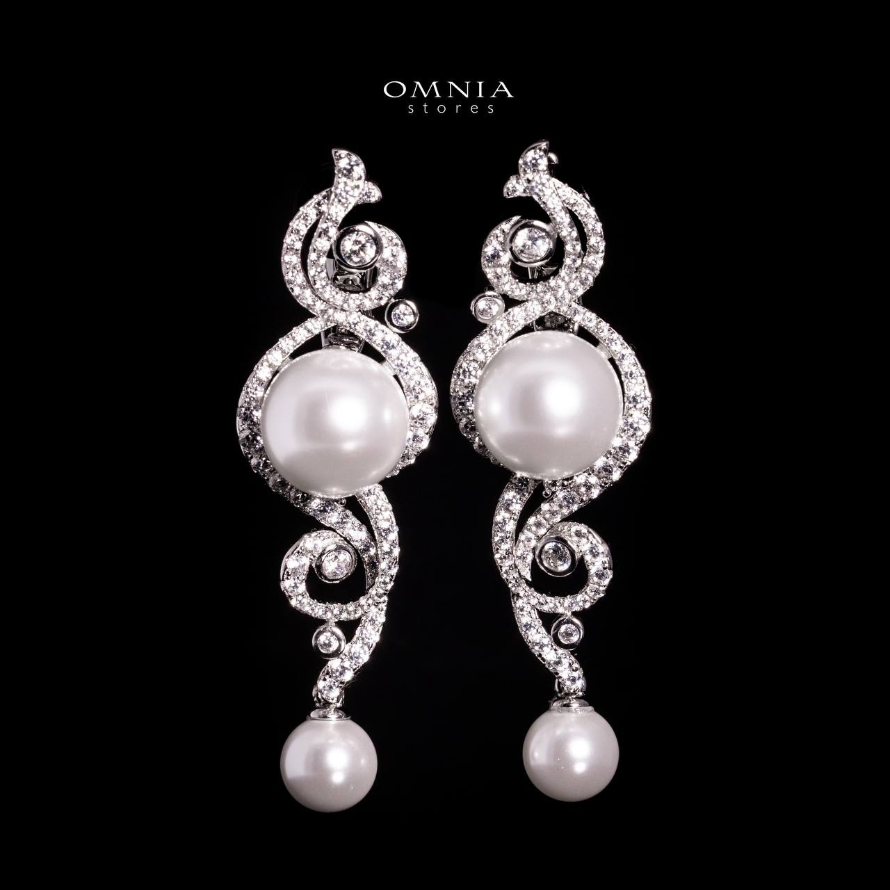 Omnia Naira Silver Pearl Drop Earrings In 925 Silver With High Quality Lab Crafted Stones - OMNIASTORES UAE