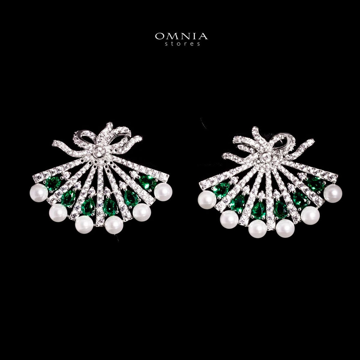 Omnia Azra Pearl White and Green Earrings With High Quality Certified Lab Crafted Stones In 925 Silver - OMNIASTORES UAE