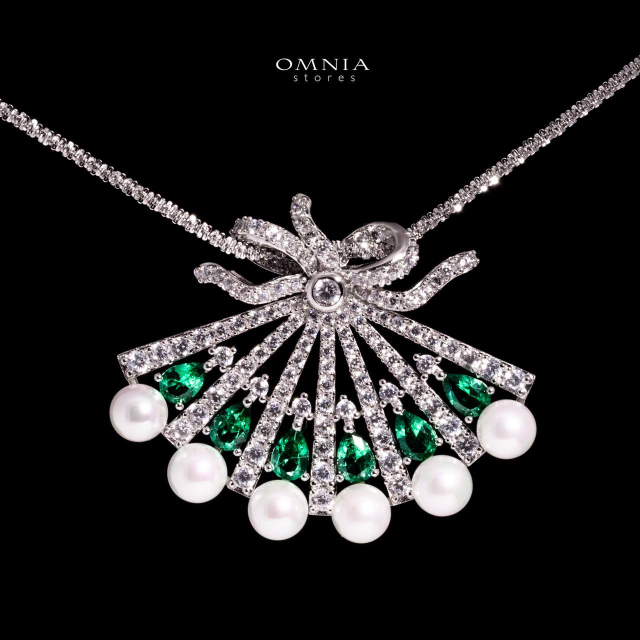 Omnia Azra Pearl White and Greeen Pendant Necklace With High Quality Certified Lab Crafted Stones In 925 Silver - OMNIASTORES UAE