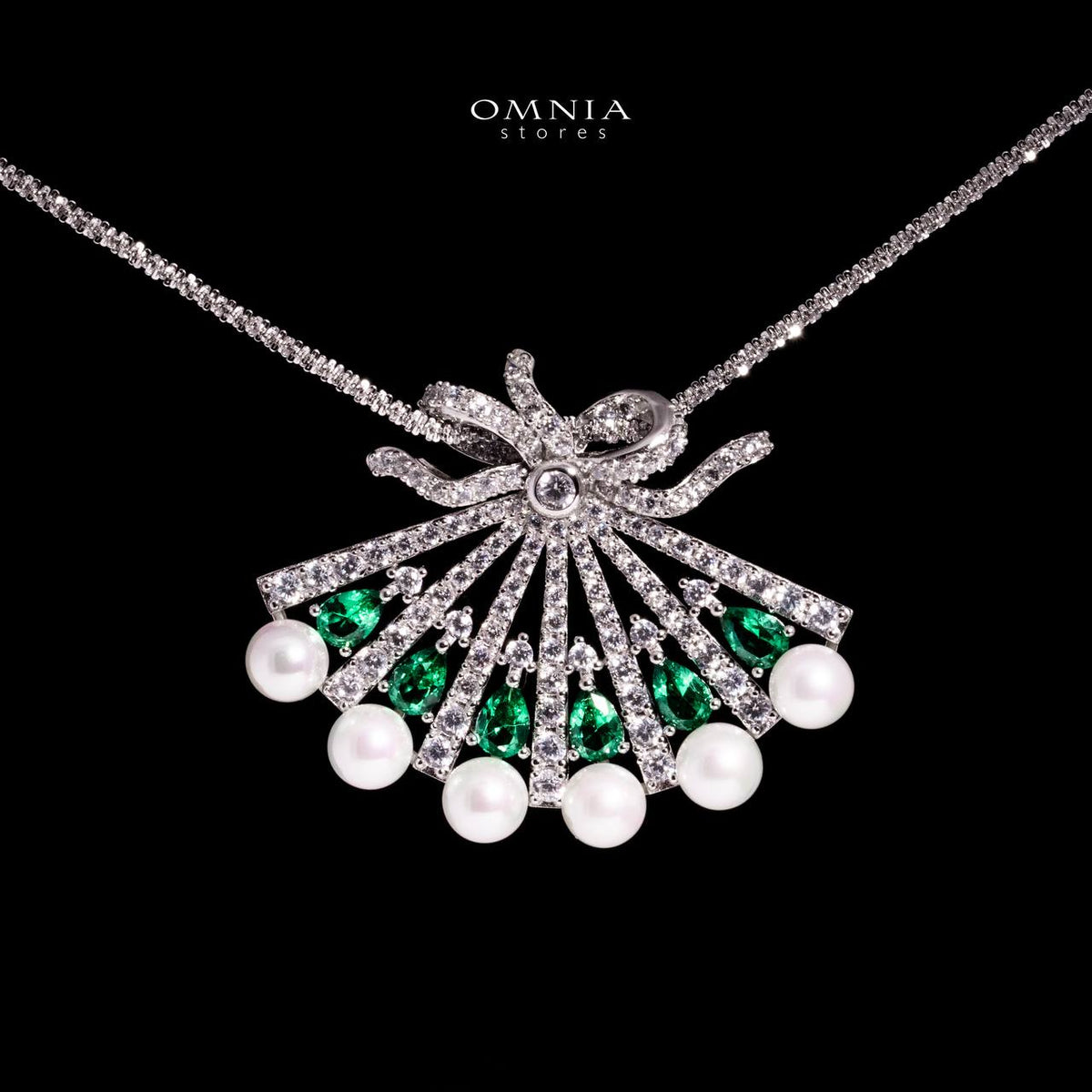 Omnia Azra Pearl White and Greeen Pendant Necklace With High Quality Certified Lab Crafted Stones In 925 Silver - OMNIASTORES UAE