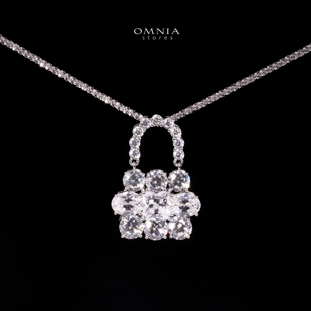 Omnia Aila White Lock Design Necklace In 925 Silver With High Quality Lab Crafted Stones - OMNIASTORES UAE