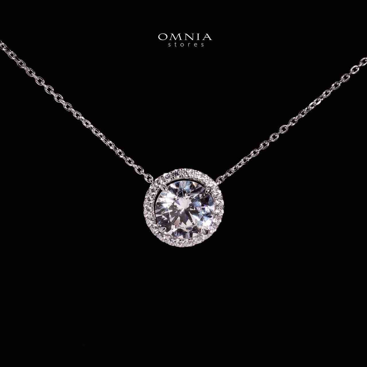 Omnia Reya White Round Pendant Necklace With High Quality Lab Crafted Stones In 925 Silver - OMNIASTORES UAE