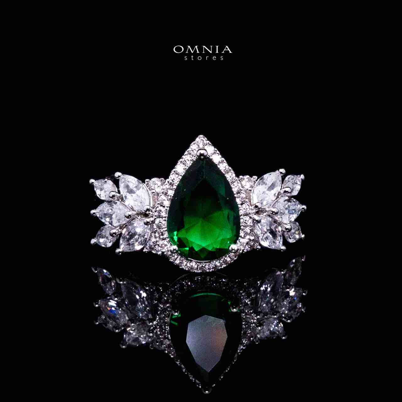 Omnia Aamira Teardrop-Design Bridal Crystal Emerald Green Full Set with High-Quality Zircon Stones in Rhodium-Plated Finish - OMNIASTORES UAE