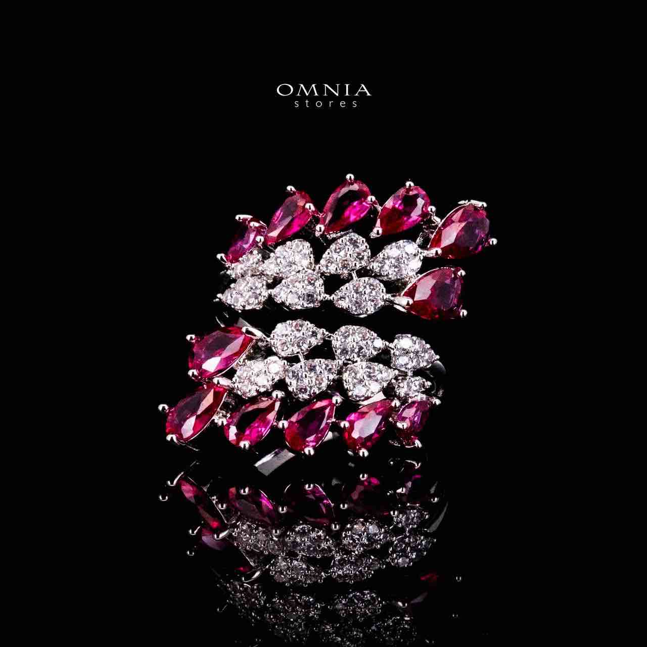 Omnia Amrah Luxury Bridal Red Full Set in High Quality Zircon Stone Rhodium Plated