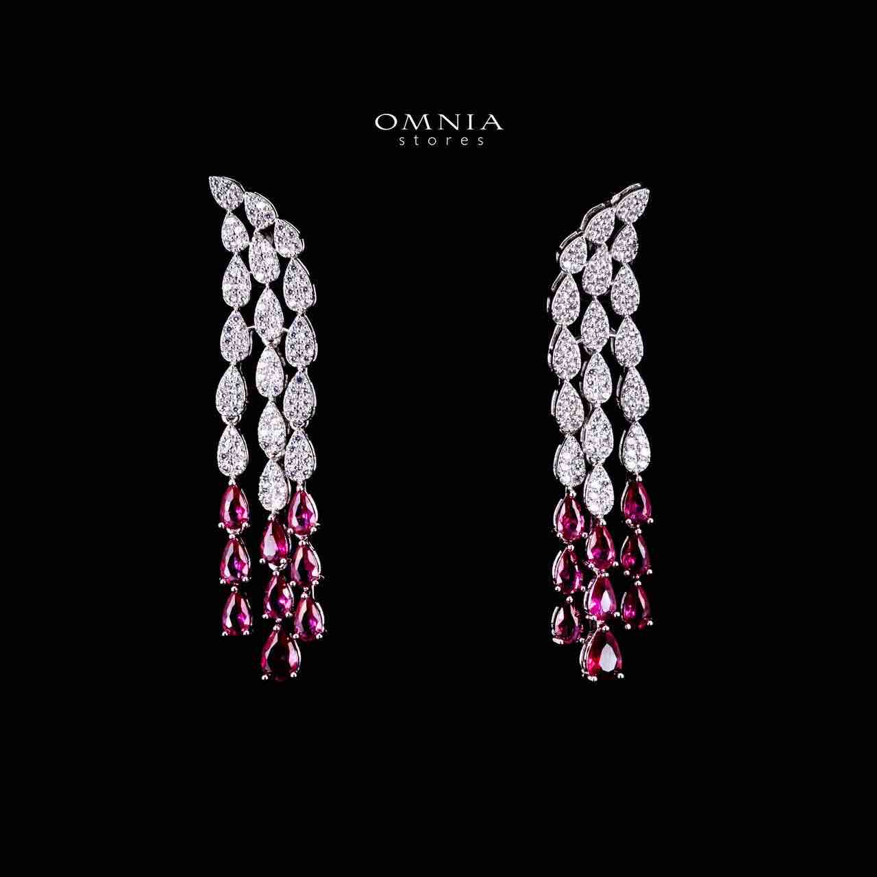 Omnia Amrah Luxury Bridal Red Full Set in High Quality Zircon Stone Rhodium Plated