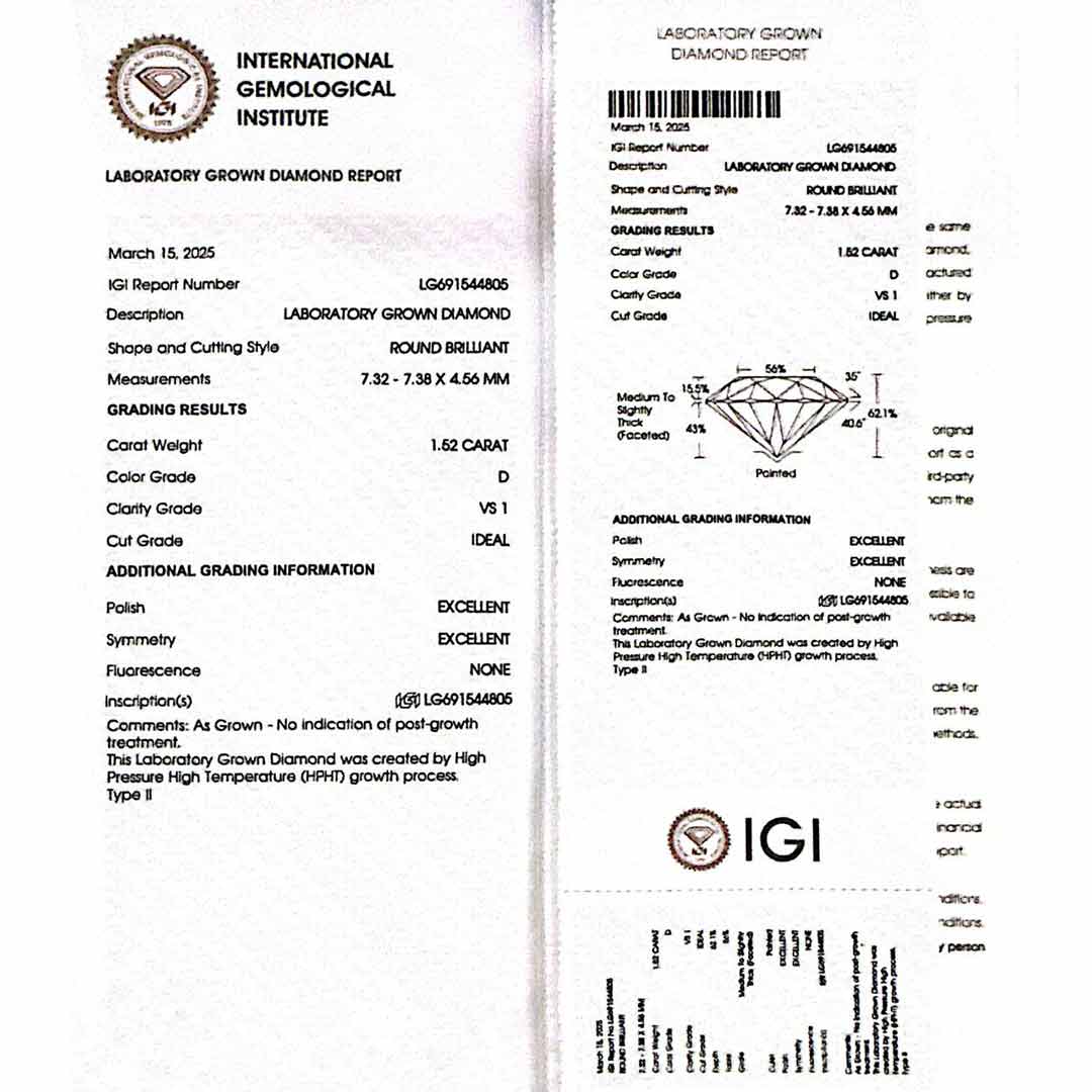 Sadia Lab Grown White IGI Certifited Round Brilliant VS1 Ring With High Quality 925 Silver 1.50ct - OMNIASTORES UAE