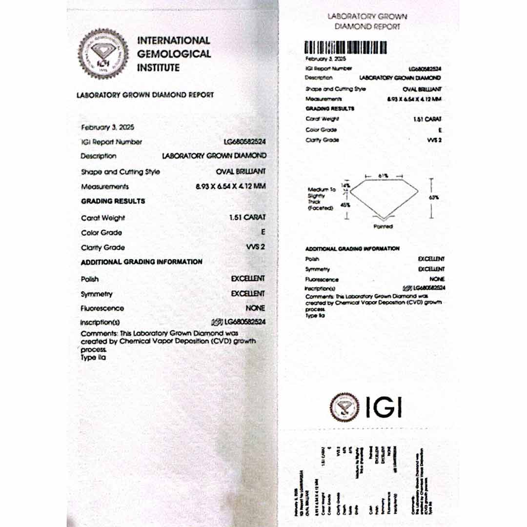 Siham Lab Grown With IGI Certifited D VS 1 White Ring in 925 Silver 1.50ct - OMNIASTORES UAE