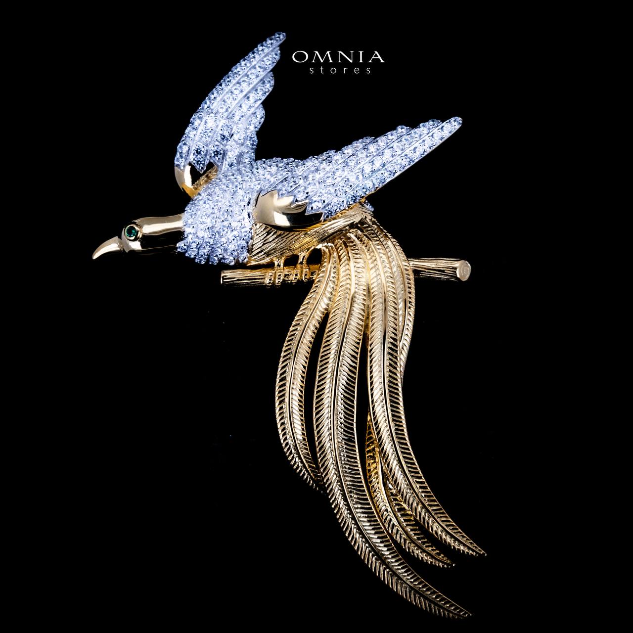 Omnia Aiman Silver and Gold Bird Brooch in 925 Silver High Quality Simulated Diamond Stones - OMNIASTORES UAE