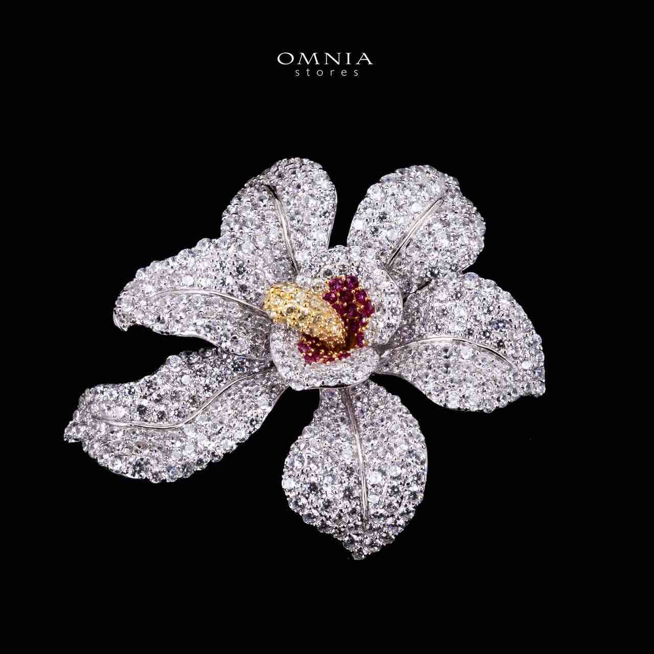 Omnia Fatina Red and Gold Flower Brooch in 925 Silver High Quality Simulated Diamond Stones - OMNIASTORES UAE