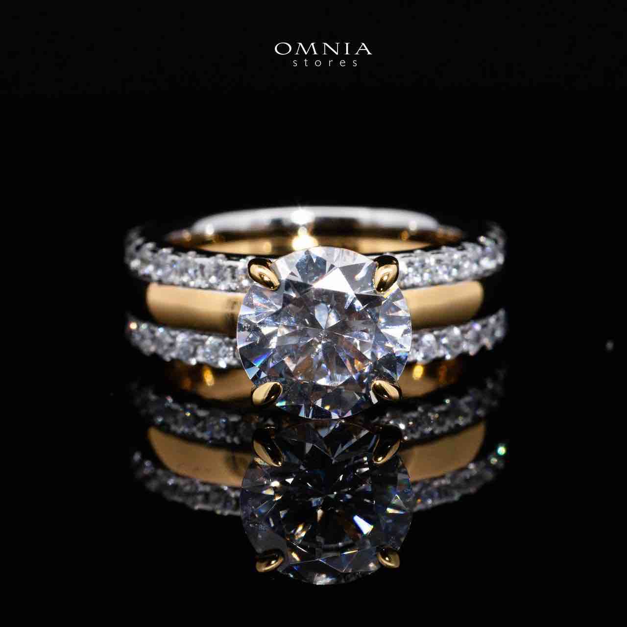 Omnia Zaira White and Gold Ring With High Quality Certified Lab Crafted Stones In 925 Silver - OMNIASTORES UAE