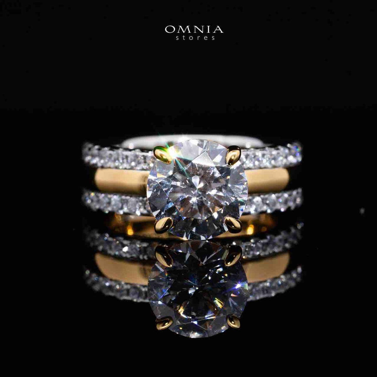 Omnia Zaira White and Gold Ring With High Quality Certified Lab Crafted Stones In 925 Silver - OMNIASTORES UAE