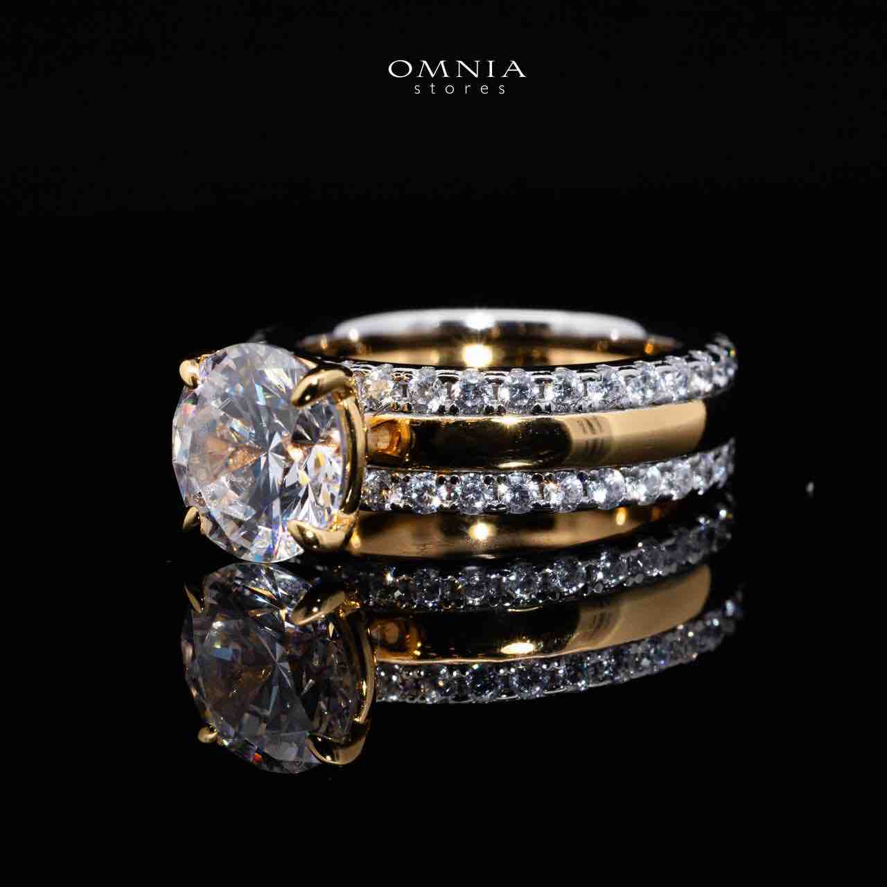 Omnia Zaira White and Gold Ring With High Quality Certified Lab Crafted Stones In 925 Silver - OMNIASTORES UAE