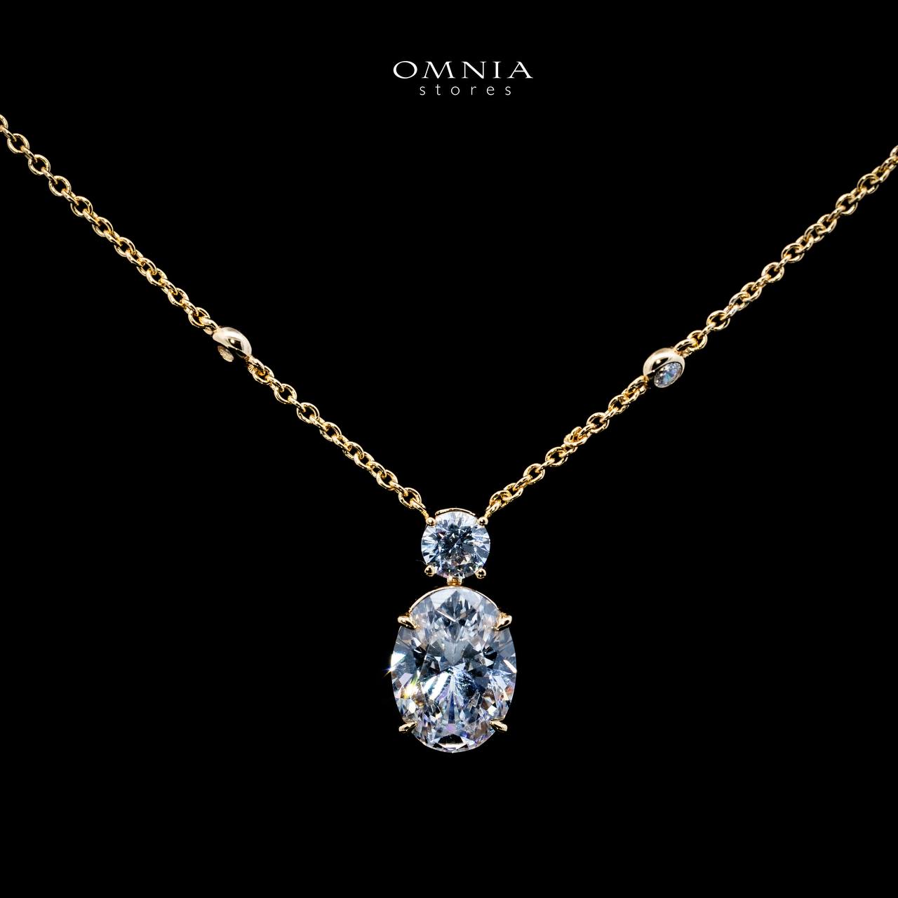 Omnia Eifa Gold Pendant Necklace With High Quality Certified Lab Crafted Stones In 925 Silver 51cm - OMNIASTORES UAE