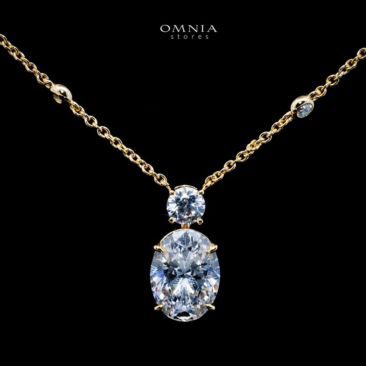 Omnia Eifa Gold Pendant Necklace With High Quality Certified Lab Crafted Stones In 925 Silver 51cm - OMNIASTORES UAE