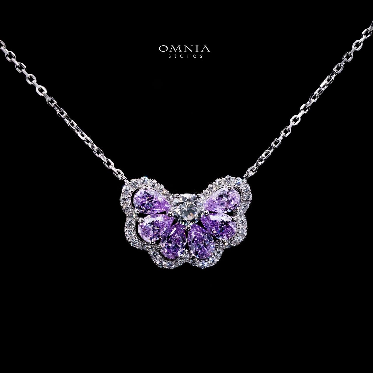 Omnia Minsa White and Purple Floral Pendant Necklace With High Quality Certified Lab Crafted Stones In 925 Silver - OMNIASTORES UAE