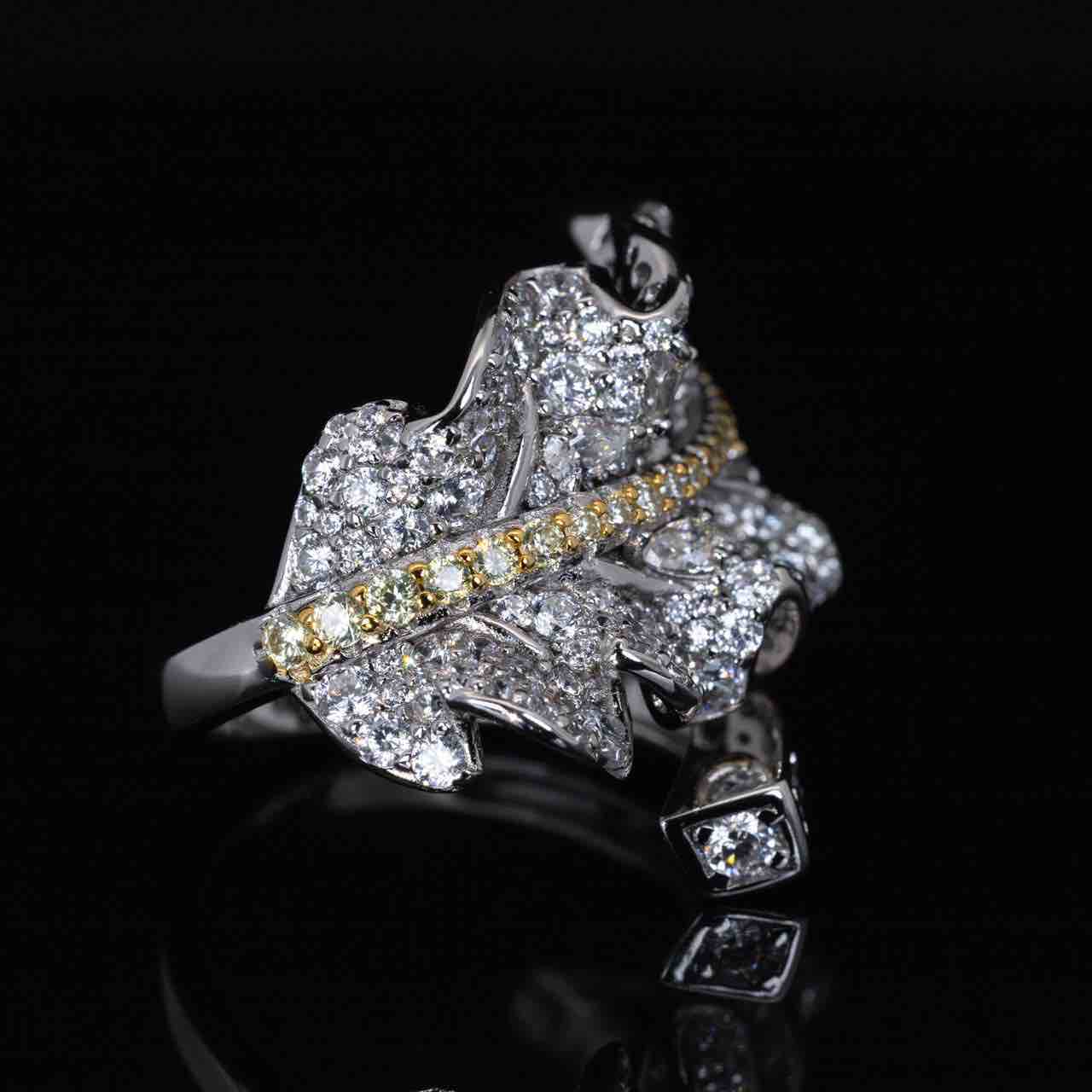 Omnia Ayah White Leaf Ring With High Quality Certified Lab Crafted Stones In 925 Silver - OMNIASTORES UAE