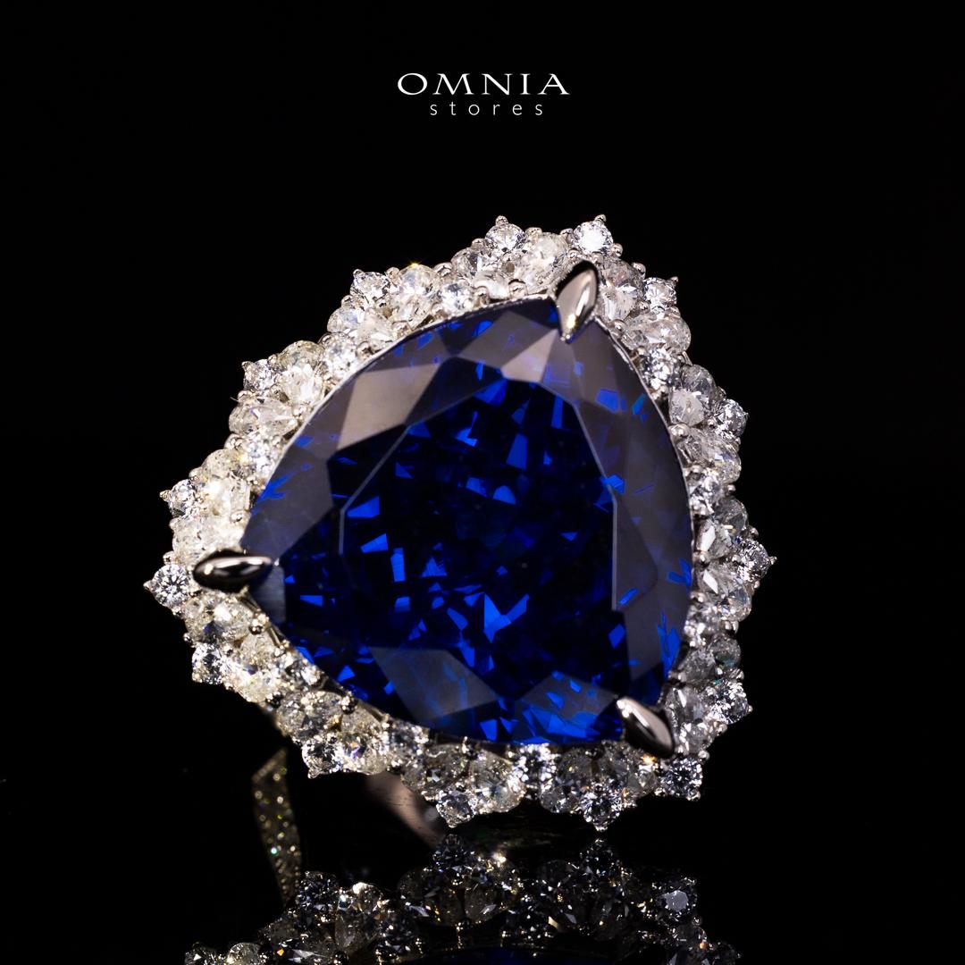 Omnia Roua White and Blue Ring With High Quality Certified Lab Crafted Stones In 925 Silver - OMNIASTORES UAE