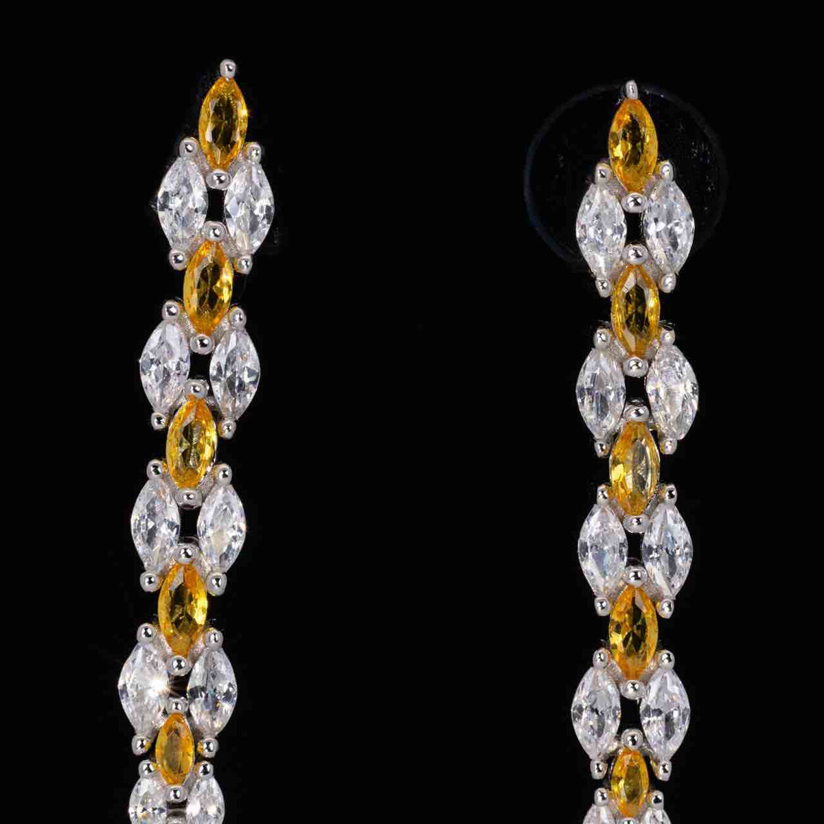 Omnia Aila White and Yellow Drop Earrings With High Quality Simulated Diamonds In 925 Silver - OMNIASTORES UAE