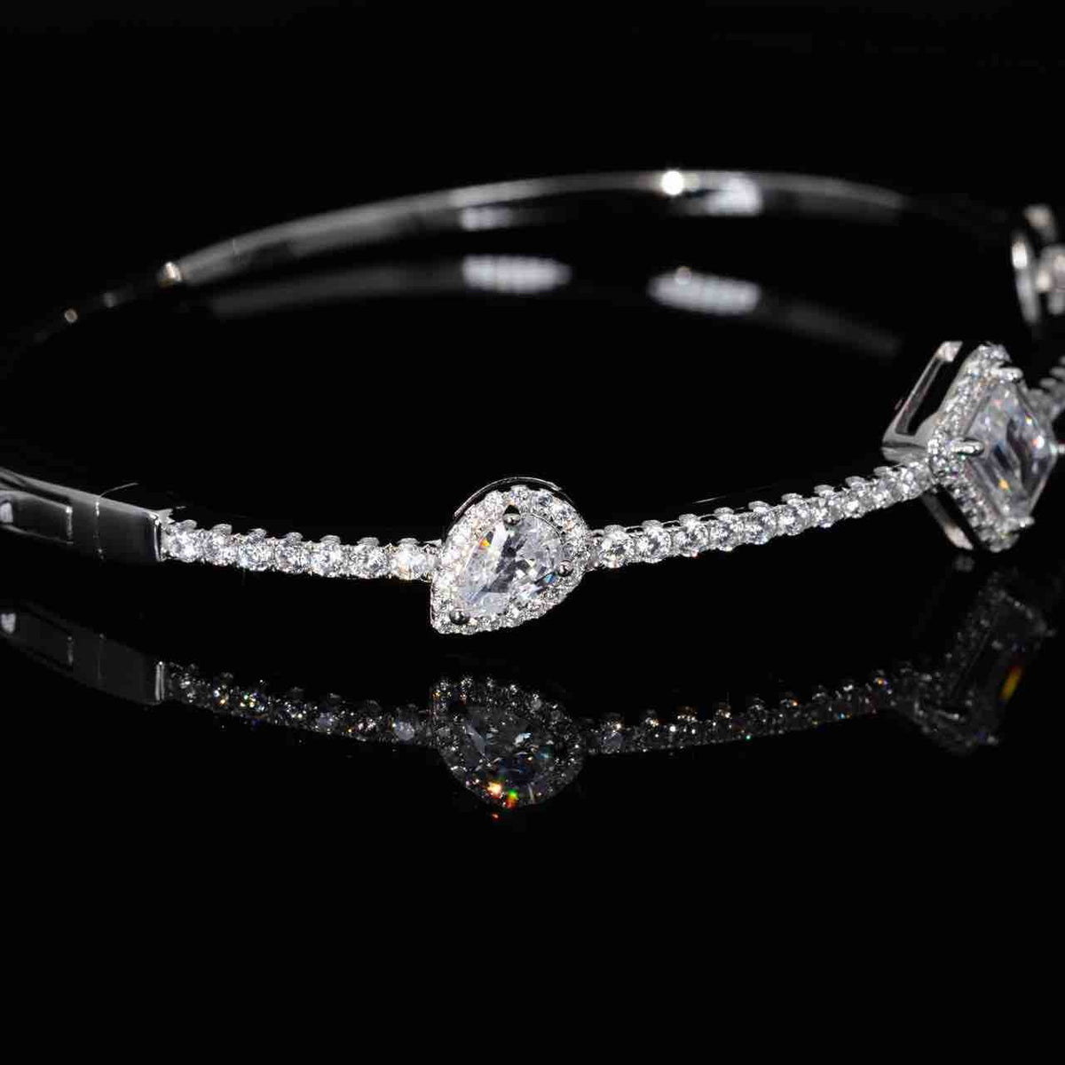 Omnia Eissha White Bangle With High Quality Simulated Diamonds In 925 Silver - OMNIASTORES UAE