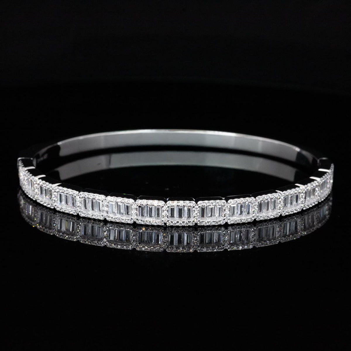 Omnia Nyela White Bangle With High Quality Simulated Diamonds In 925 Silver - OMNIASTORES UAE