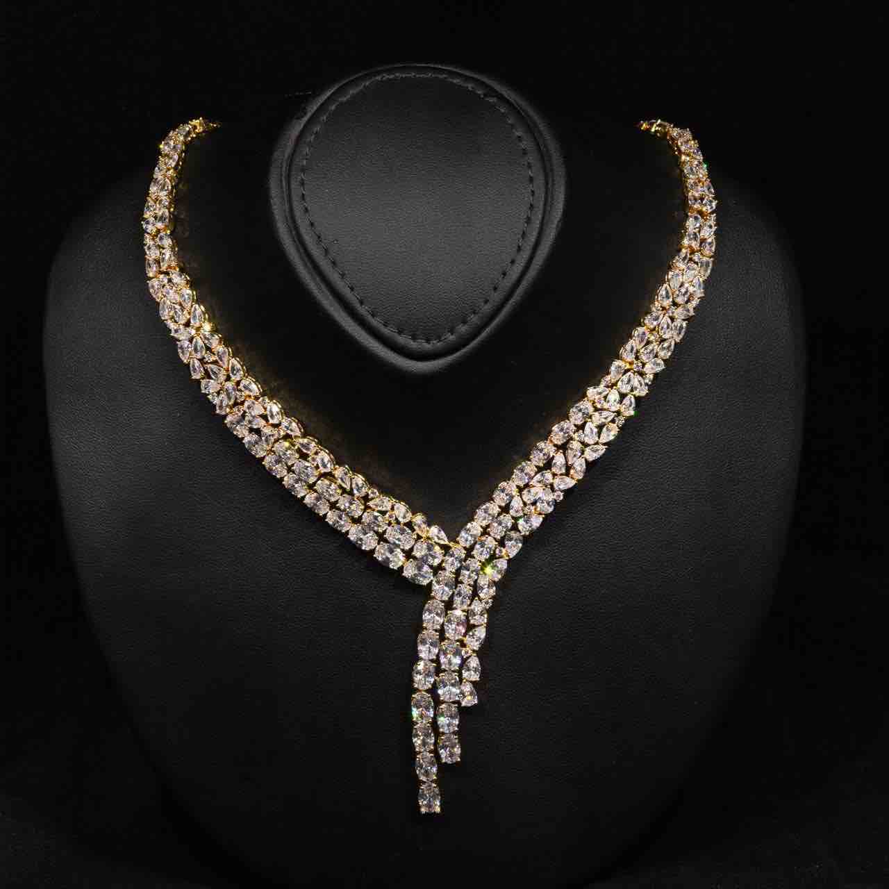 Omnia Millie Gold Luxury Bridal Full Set in High Quality Zircon Stone in Rhodium Plated - OMNIASTORES UAE