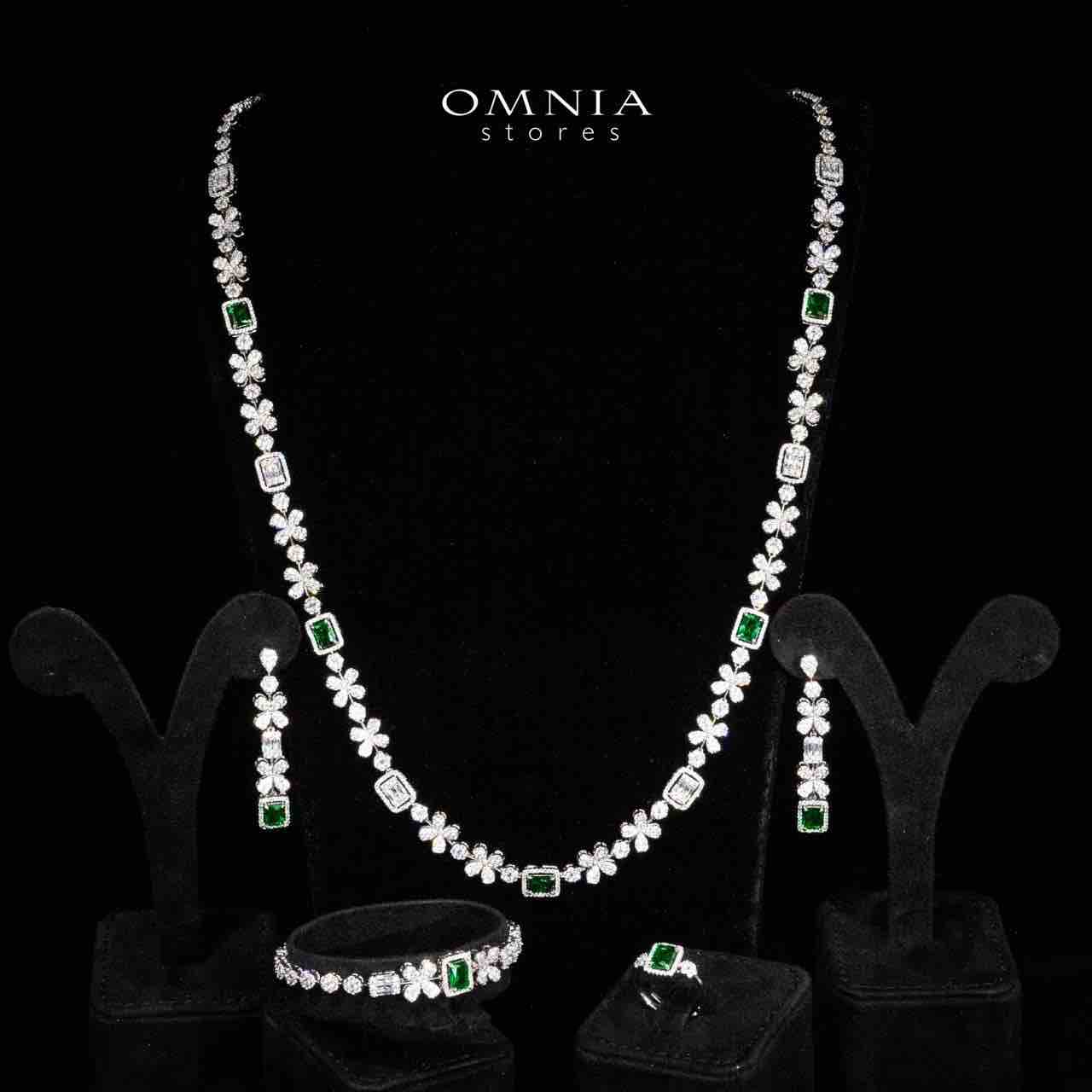 Omnia Reyna Green Luxury Bridal Long Chain Full Set in High Quality Zircon Stone Rhodium Plated - OMNIASTORES UAE
