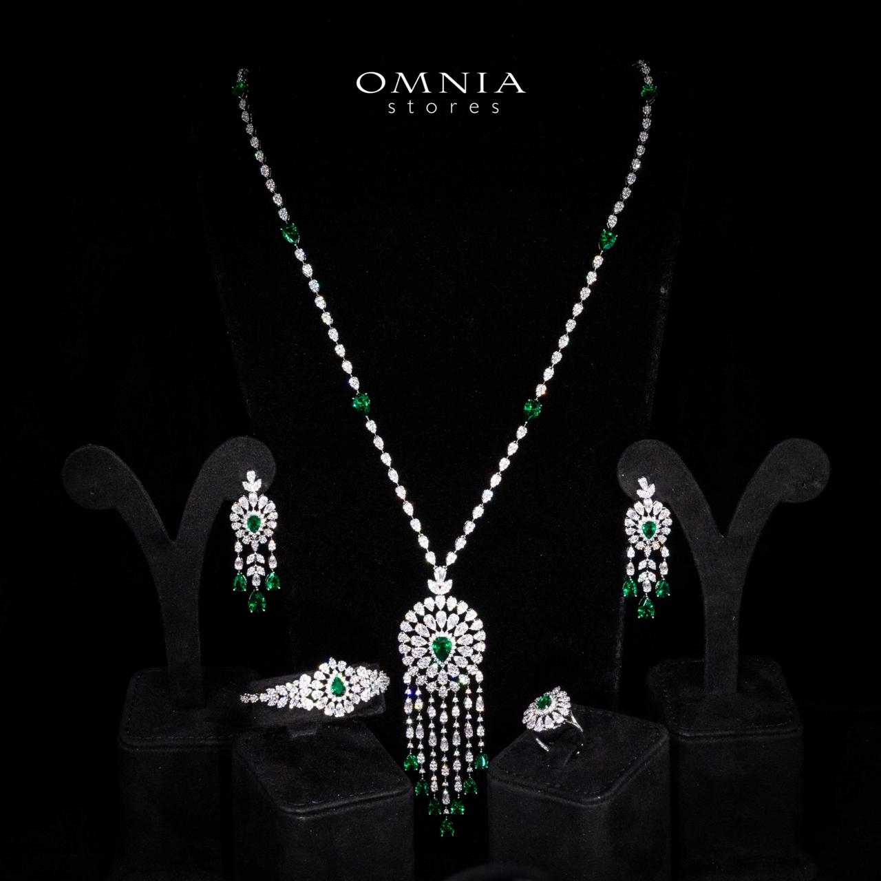 Omnia Lisa Green Luxury Bridal Long Chain Full Set in High Quality Zircon Stone Rhodium Plated - OMNIASTORES UAE