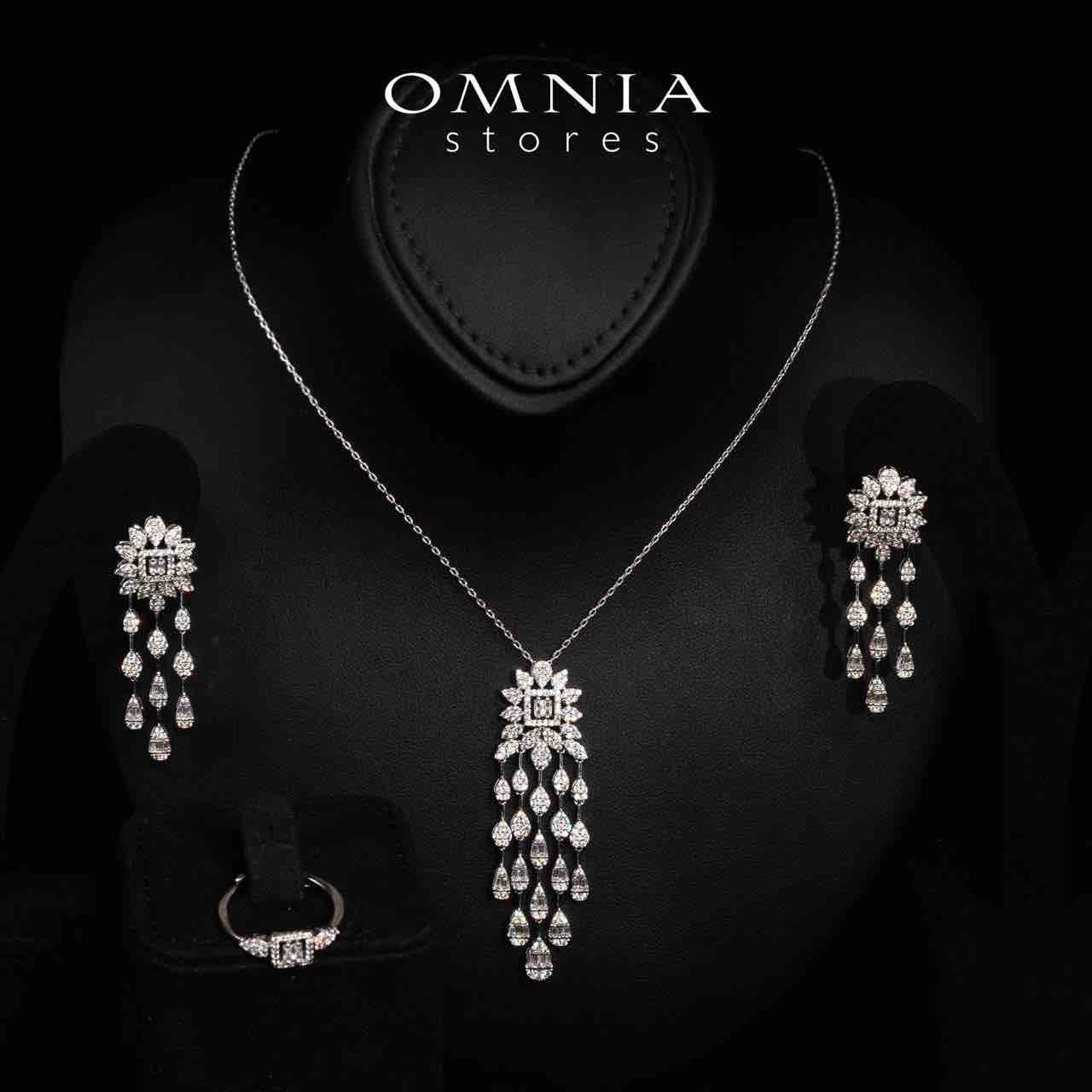 Omnia Emilee White Necklace,Earrings and Ring Set in High Quality Rhodium Plated Zircon Stones - OMNIASTORES UAE