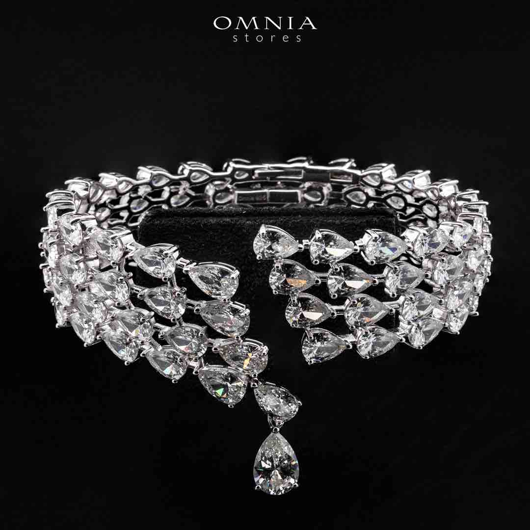 Omnia Nemy White Bangle With High Quality Simulated Diamonds In 925 Silver - OMNIASTORES UAE
