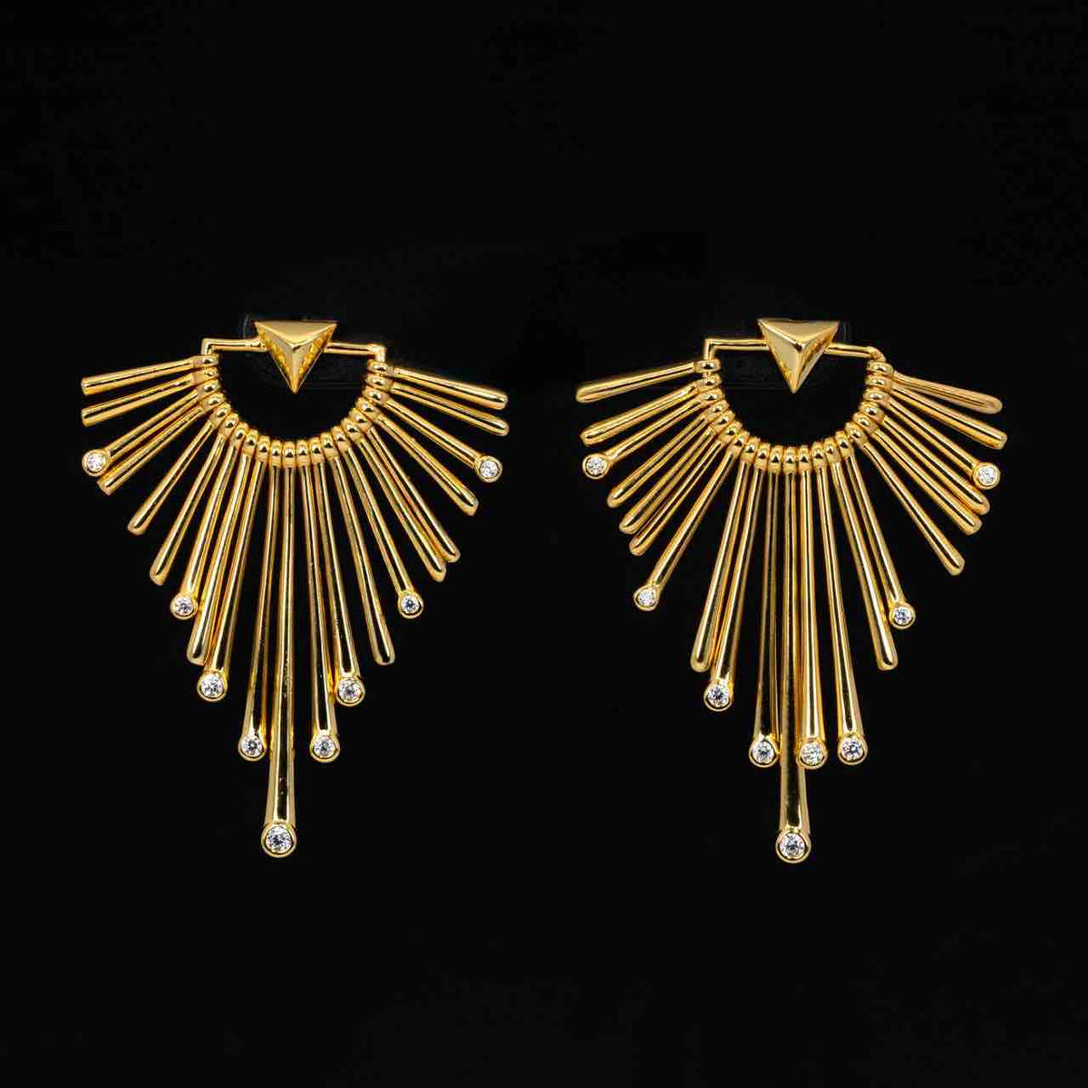 Omnia Liza Gold Earrings With High Quality Simulated Diamonds In 925 Silver - OMNIASTORES UAE