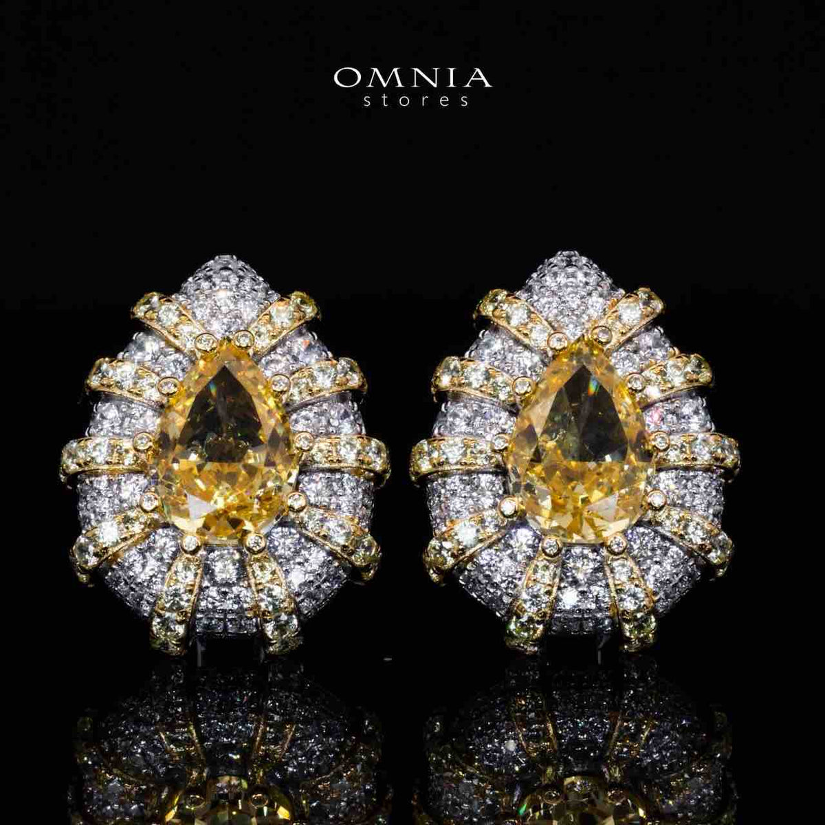Omnia Zaila Yellow Clip Earrings With High Quality Simulated Diamonds In 925 Silver - OMNIASTORES UAE