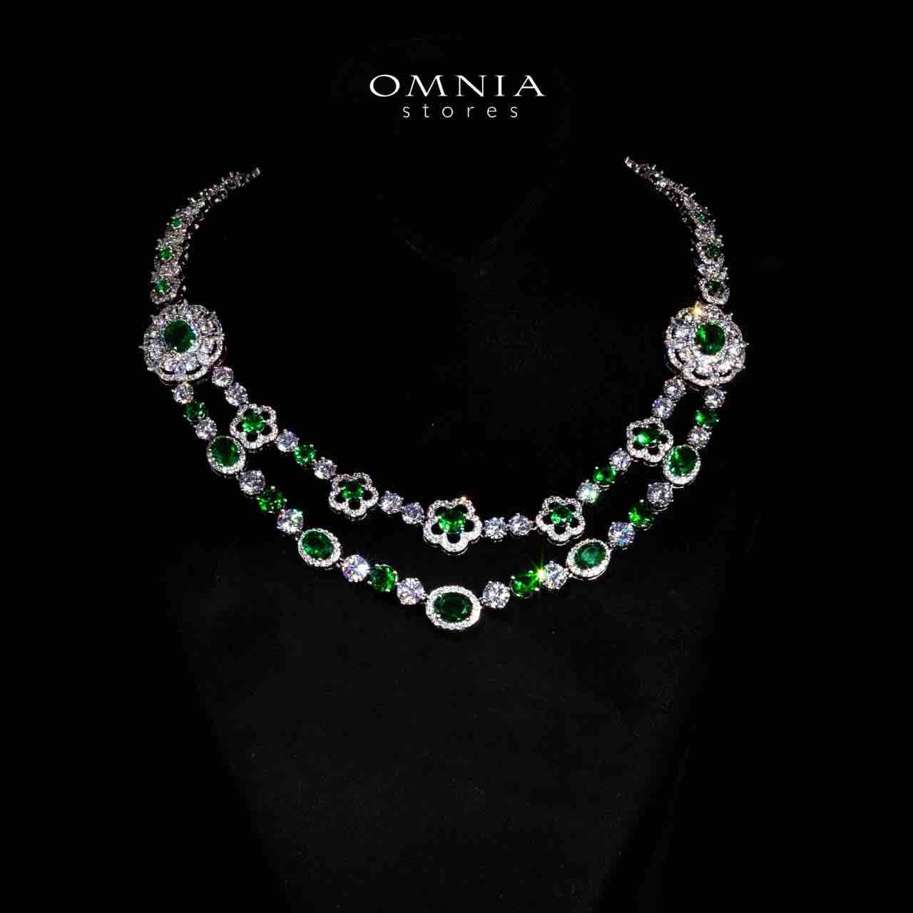 Omnia Esra Green Luxury Bridal Full Set in High Quality Zircon Stone Rhodium Plated - OMNIASTORES UAE