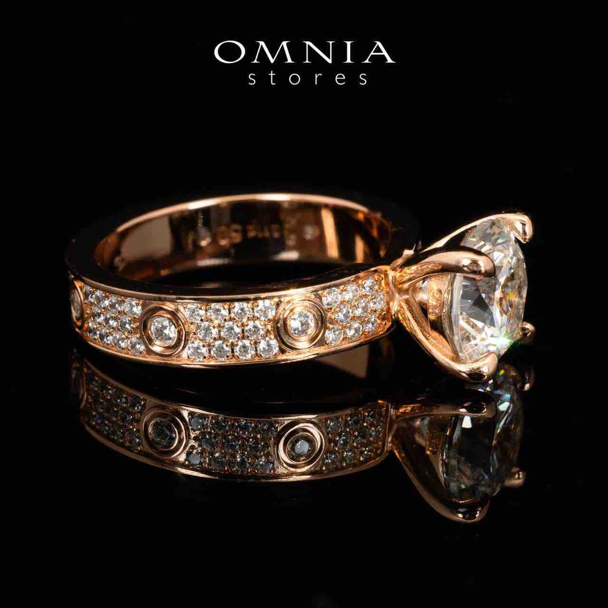 Omnia Ines Rose Gold Round Cut Ring With Certified High Quality Lab Crafted Stones In 925 Silver 0.11ct - OMNIASTORES UAE