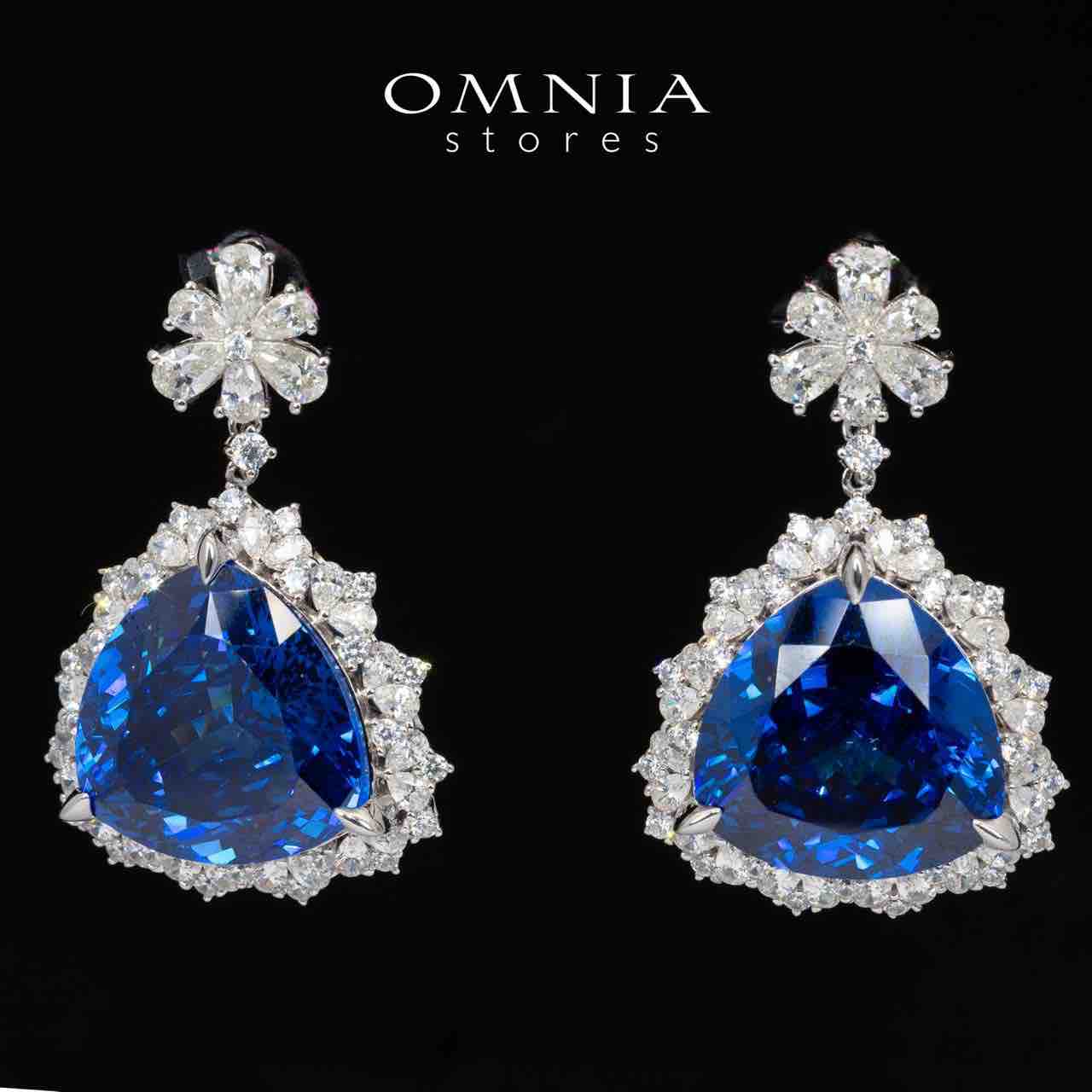 Omnia Roua White and Blue Drop Earrings With High Quality Certified Lab Crafted Stones In 925 Silver 7.0ct - OMNIASTORES UAE