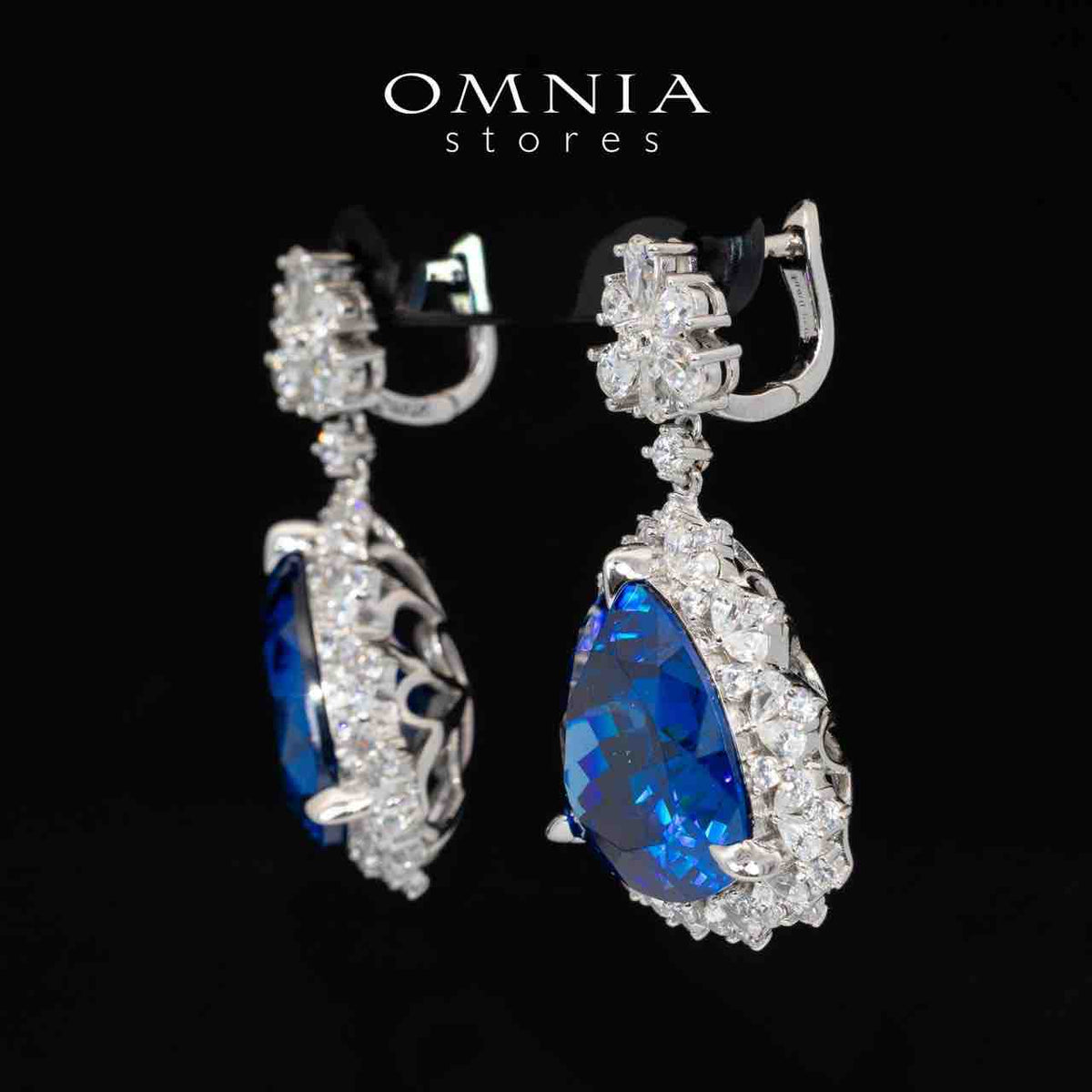 Omnia Roua White and Blue Drop Earrings With High Quality Certified Lab Crafted Stones In 925 Silver 7.0ct - OMNIASTORES UAE