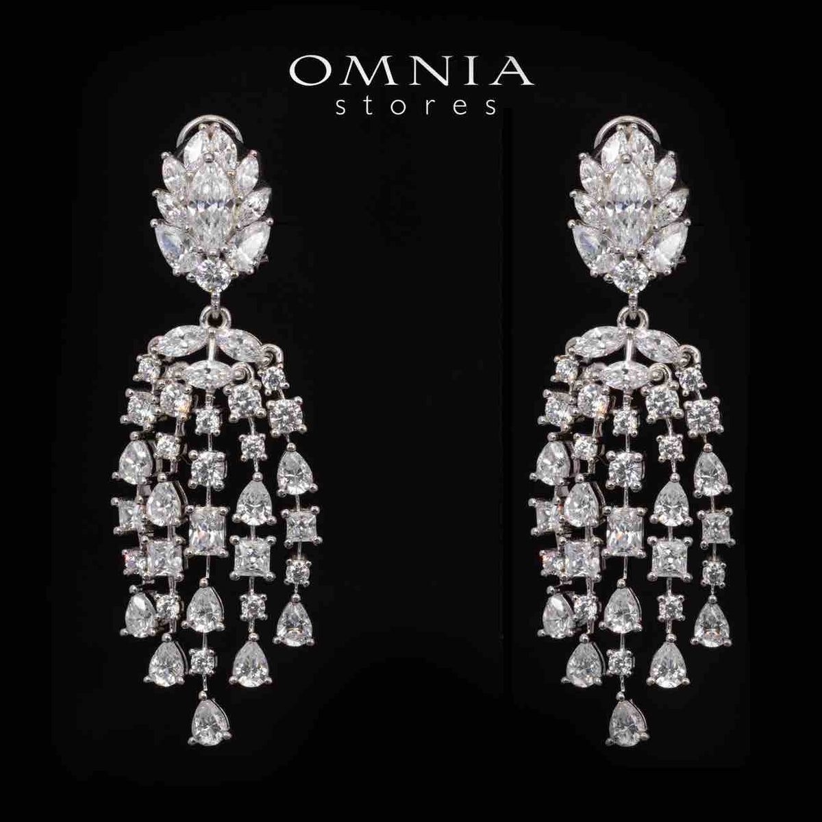 Omnia Leora White Drop Earrings With High Quality Simulated Diamonds In 925 Silver